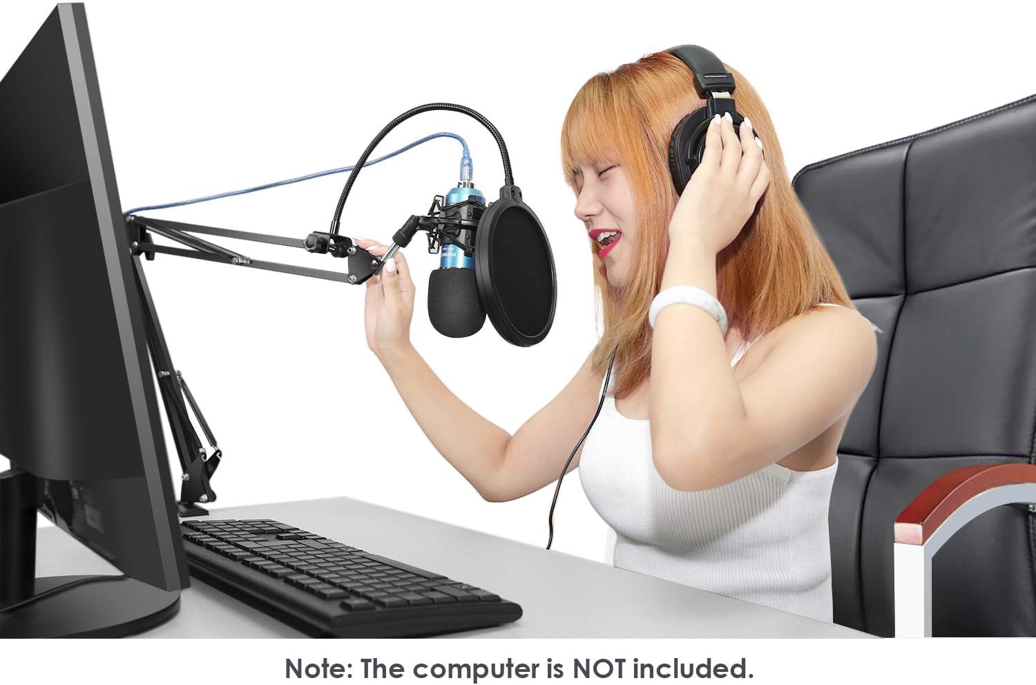 Neewer USB Microphone with Suspension Scissor Arm Stand, Shock Mount, Monitor Headphone, Pop Filter, USB Cable and Table Mounting Clamp Kit for Sound Recording for Windows and Mac (Blue/Silver): Musical Instruments
