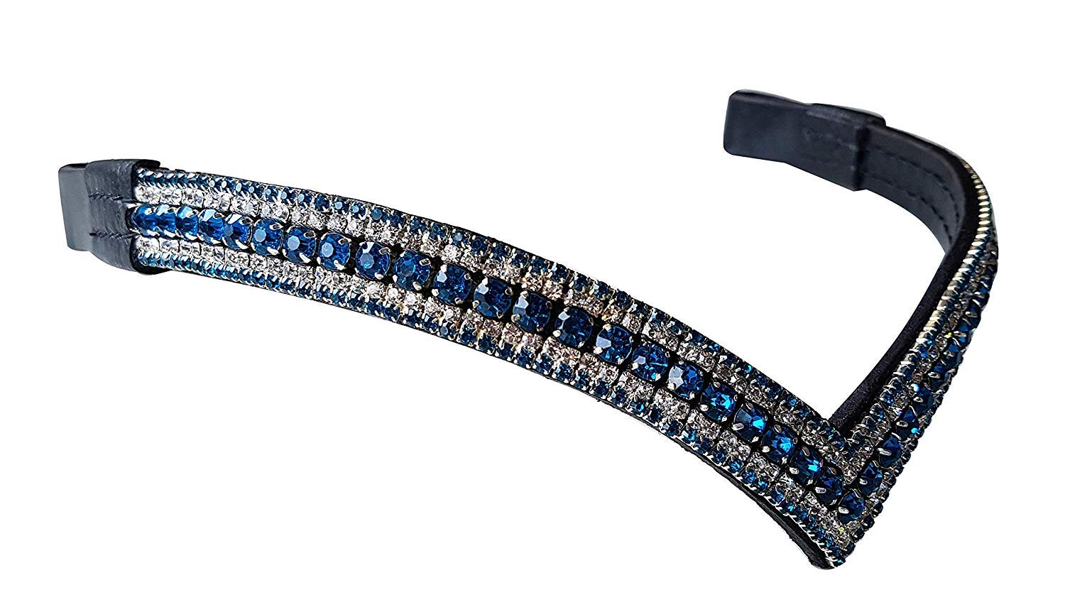 Cwell Equine Bling V Shape 5 Rows Diamante Turquoise Crystal Browband Dressage Black (FULL 16 INCHES)