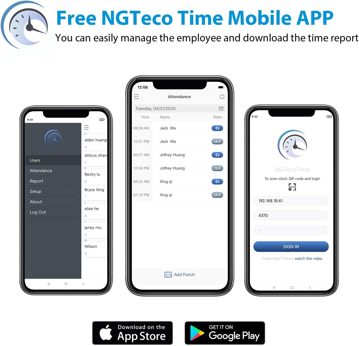 Face Recognition Time Clock, NGTeco Biometric Time Clocks for Employees Small Business In and Out - 2.4Ghz WiFi LAN Facial Touch-Free Time Attendance Machine with APP for iOS/Android(0 Monthly Fees) : Electronics