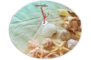 B TREE Sea Animals Christmas Tree Skirt for Xmas Holiday Party Supplies Large Tree Mat Decor, Summer Seashell Beach Starfish Ocean Ornaments 30"