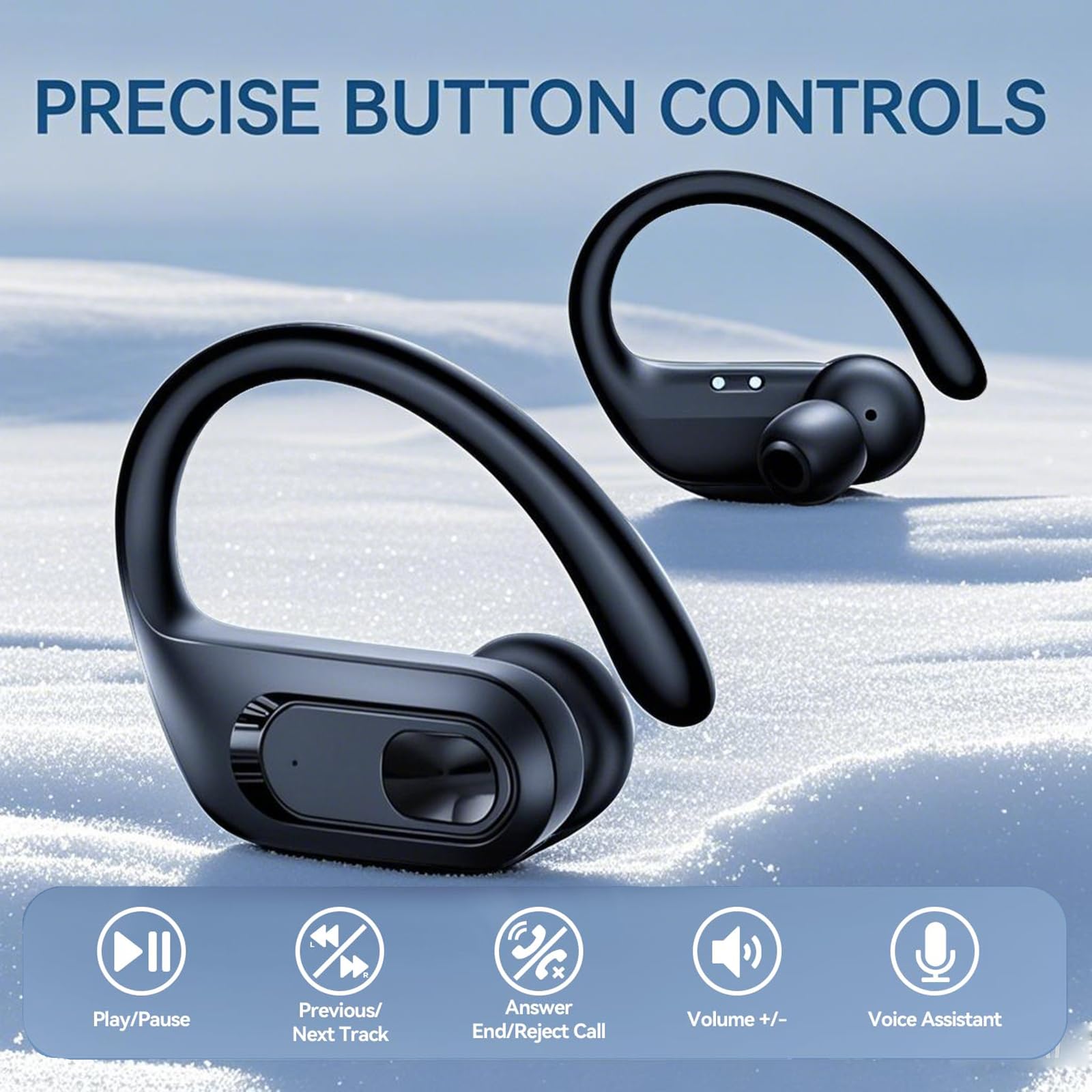 occiam Wireless Bluetooth Earbuds Sport Ear Buds Workout Headphones 96H Playback in-Ear Earphones with Earhooks Buit-in Mic Button Control Bass Stereo Headset for Gym Exercise Running Black