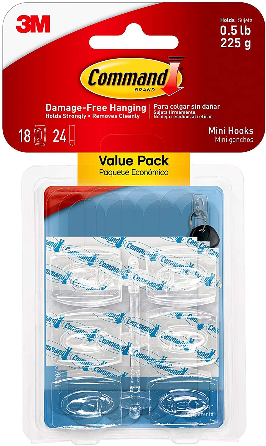 Command 17006CLRFGN Mini Hook Transparent with Clear Strips