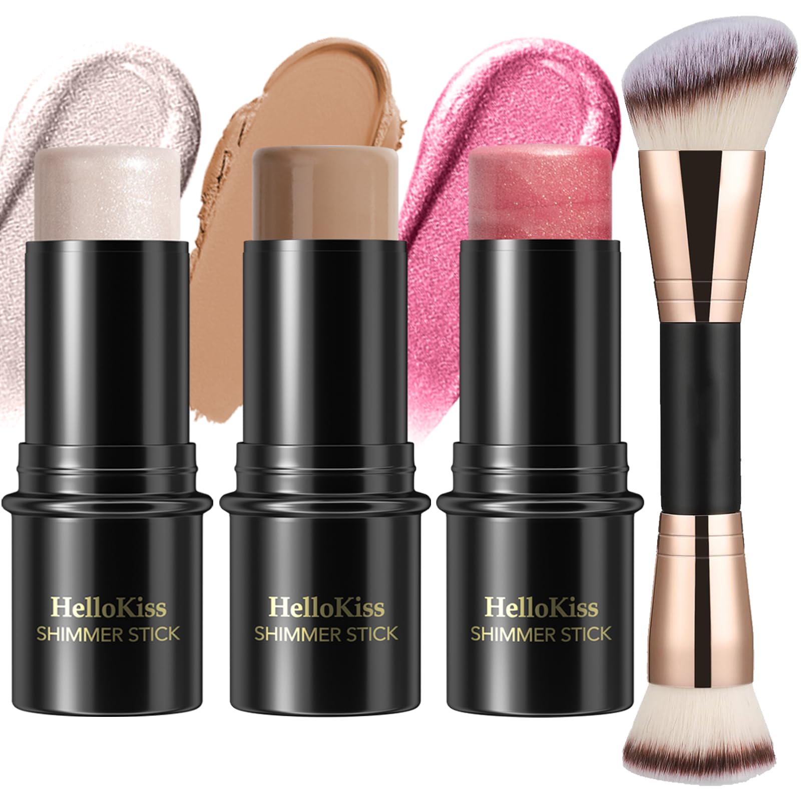 3 Pcs Cream Contour Stick Makeup Kit,Shades with Highlighter,Blush and Bronzer Contour Stick for Sculpt the Cheeks,Waterproof, Matte & Dewy Finish (Light,#01+#09+#11)