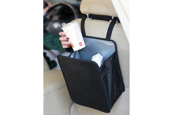 Ginsco 3 Gallons Open-Top Car Trash Can, Large Capacity Hanging Car Trash Bag with Water-proof PEVA Liner, Stand Trash Bag fo