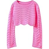 SOLY HUX Girl's Crochet Hollow Out Sweater Cute Crew Neck Long Sleeve Pullover Tops