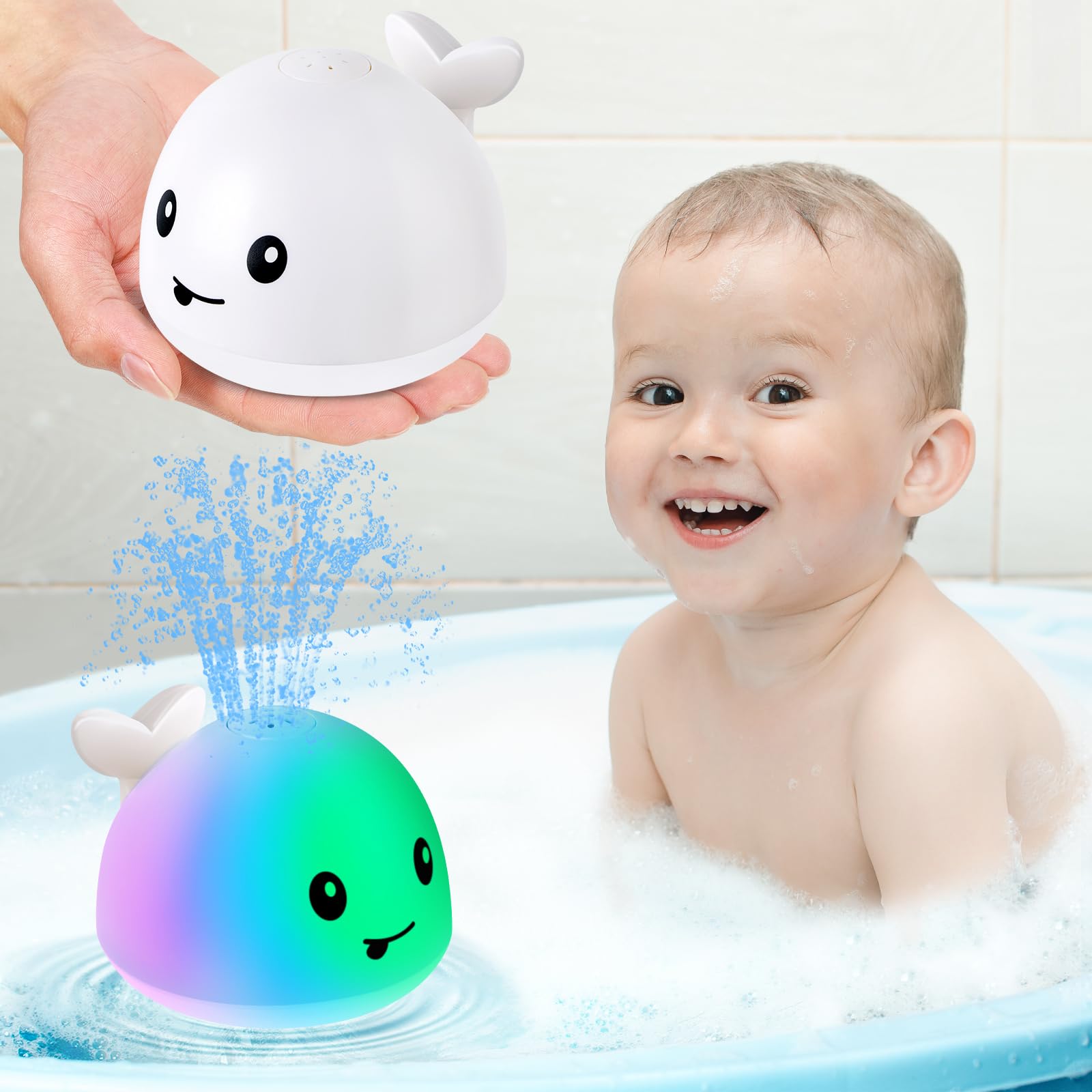 Photo 1 of Gigilli Bathtub Toys for Toddlers 1-3, Light Up Whale Bath Tub Toys for Infant 0-6 6-12 12-18 Months or Kids Ages 2 3 4 5, Rechargeable White