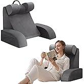 Velorose 19" Reading Pillow for Sitting Up in Bed, Flip-Up Headrest, Grey | Ergonomic Bed Pillow for Bed Sitting Up/Watching TV/Recovery, High-Density Foam Backrest with Side Pockets, Washable Cover