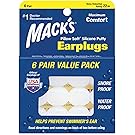 Mack's Pillow Soft Silicone Earplugs - 6 Pair, Value Pack – The Original Moldable Silicone Putty Ear Plugs for Sleeping, Snoring, Swimming, Travel, Concerts and Studying