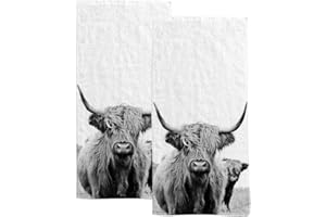 Vantaso Scottish Highland Cow Fingertip Hand Towels 2 PCS Set Absorbent Bath Face Towels Soft Hair Drying Cloth for Bathroom Kitchen Gym Spa Quick Dry, 30"x15"