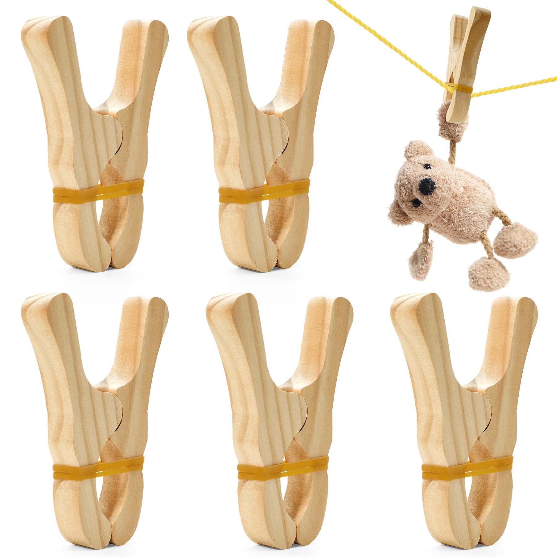 Photo 1 of 5 Pcs Wooden Play Clips Set for Kids Montessori and Waldorf Fort Building Clips, Handmade Wooden Clips for Play Silk & Blanket Construction