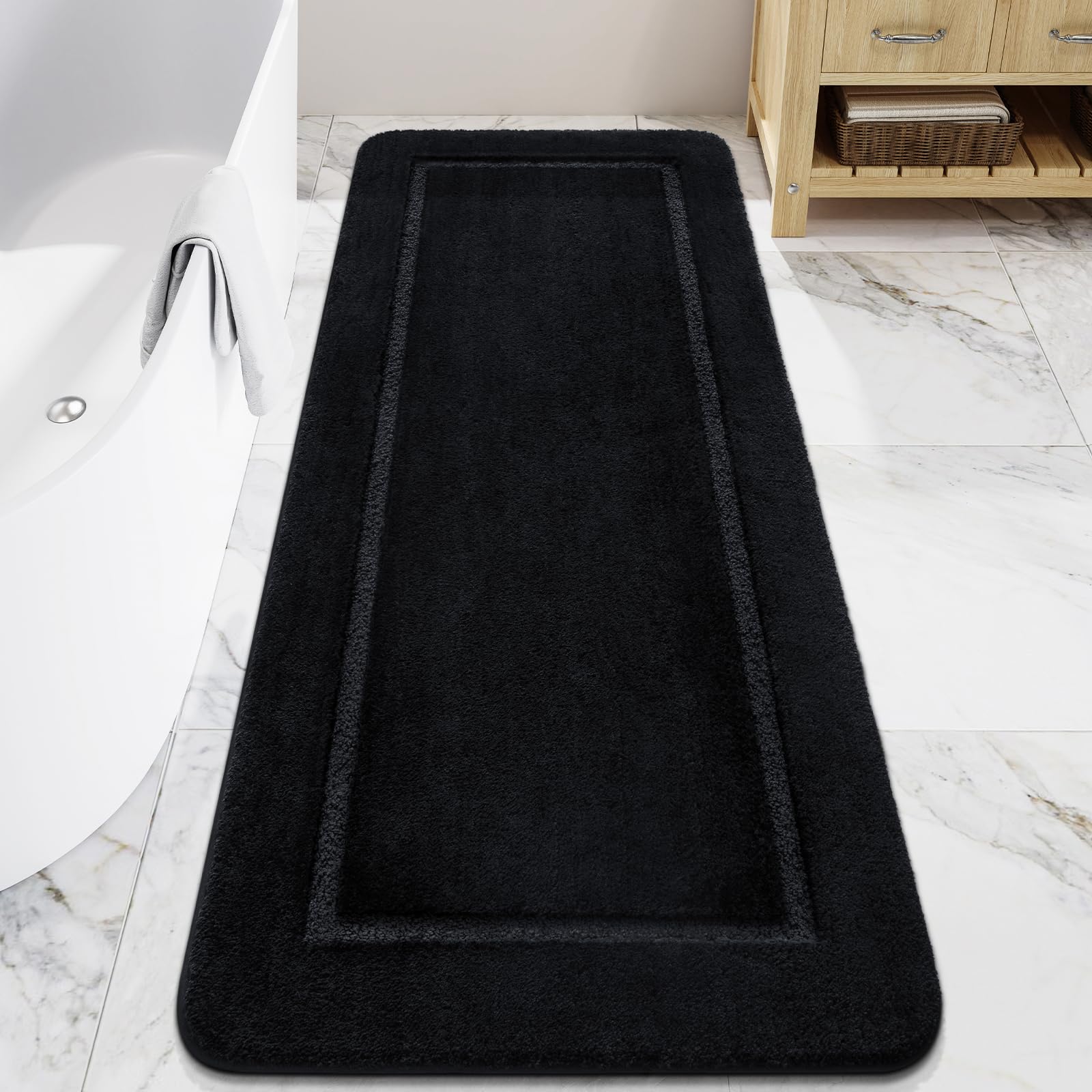 Photo 1 of LOCHAS Bathroom Rugs, 24" x 60" Long Bath Rug, Non Slip Washable Bathroom Runner Rug Soft Thick Absorbent Bath Mat for Shower, Shaggy Plush Luxury Large Bath Rug, Black