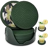 Silicone Coasters 6 Pack with Deep Tray Holder - 2 Sided Drinking Coasters - Cup Mat for Drinks - Live for Hot or Cold Drink Thickened, Non-Slip, Non-Stick, Silicone and Felt Insert(M06)