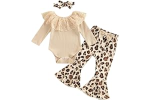 3Pcs Baby Girl Clothes Mama's Baby Long Sleeve Romper Infant Baby Leopard Outfits 0-18 Months