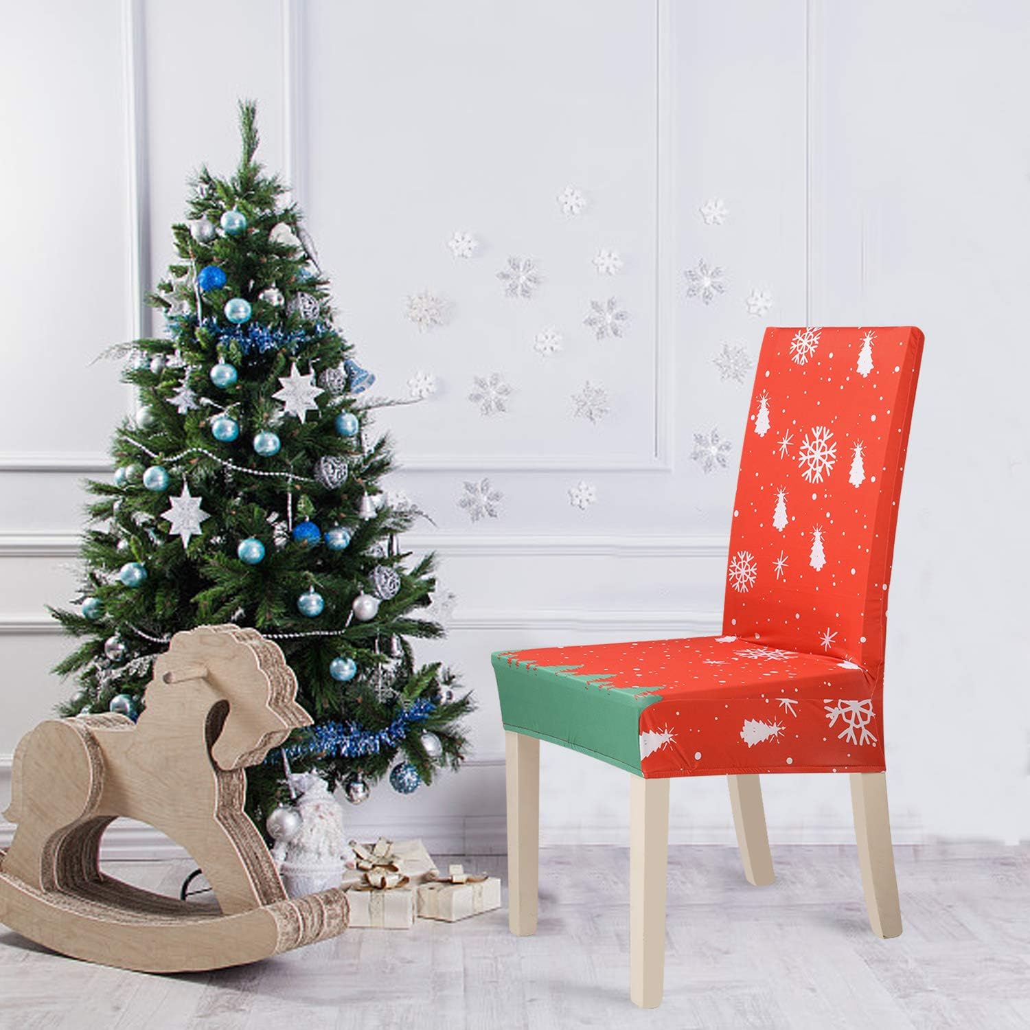 Beeager Christmas Chair Covers Decoration - 4 Pack Classic Stretch Removable Washable Christmas Chair Protector Slipcovers for Home, Kitchen, Dining Room Decor: Home & Kitchen