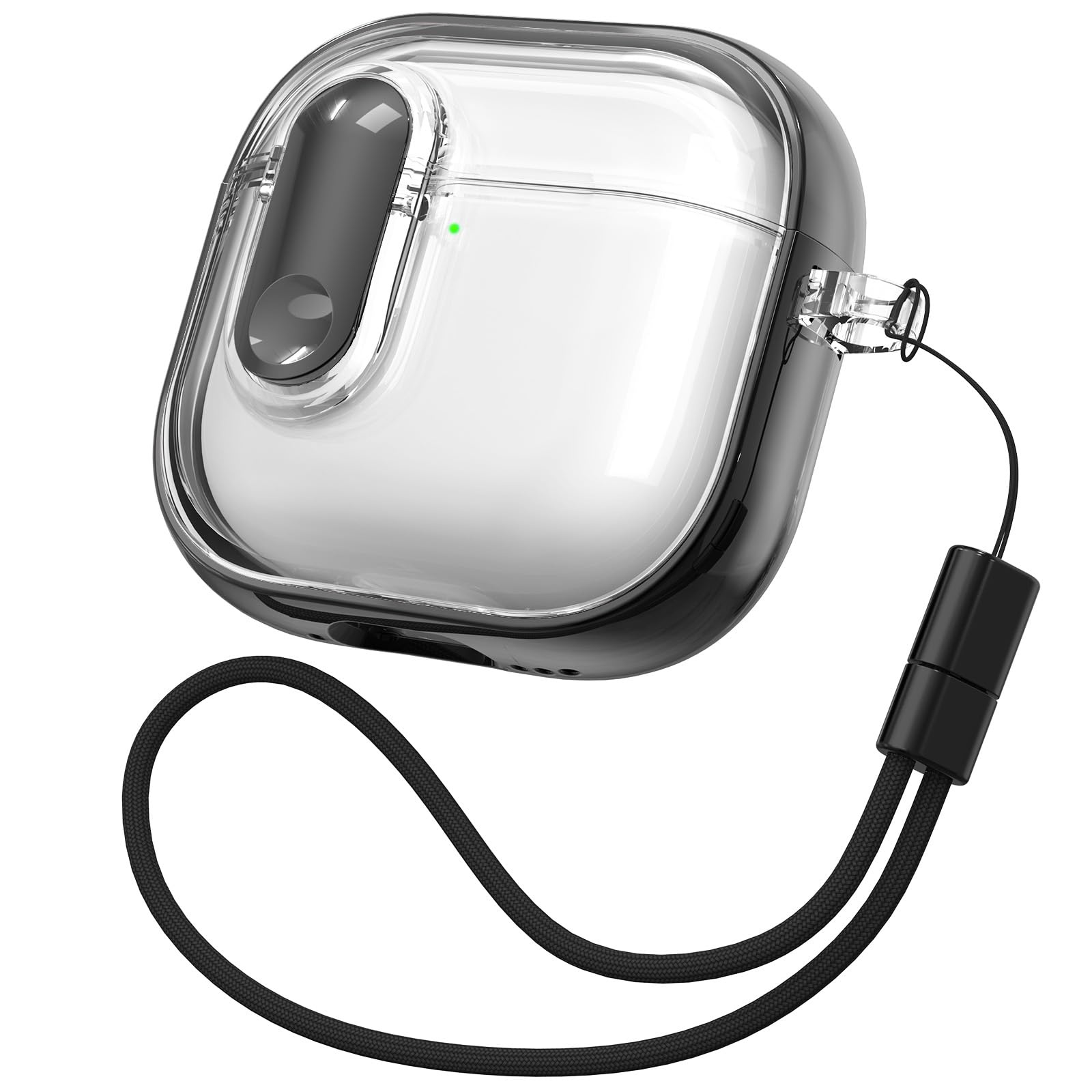 Photo 1 of RFUNGUANGO (with Security Lock) Clear Protective Case for Airpods 4th Generation, Soft TPU Clear Airpods 4 Protective Case - with Cleaning Kit/Lanyard, Black