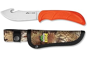 OUTDOOR EDGE WildSkin - 4.0" Fixed Blade Gut-Hook Skinning Knife for Big Game Hunting with Camo Nylon Belt Sheath