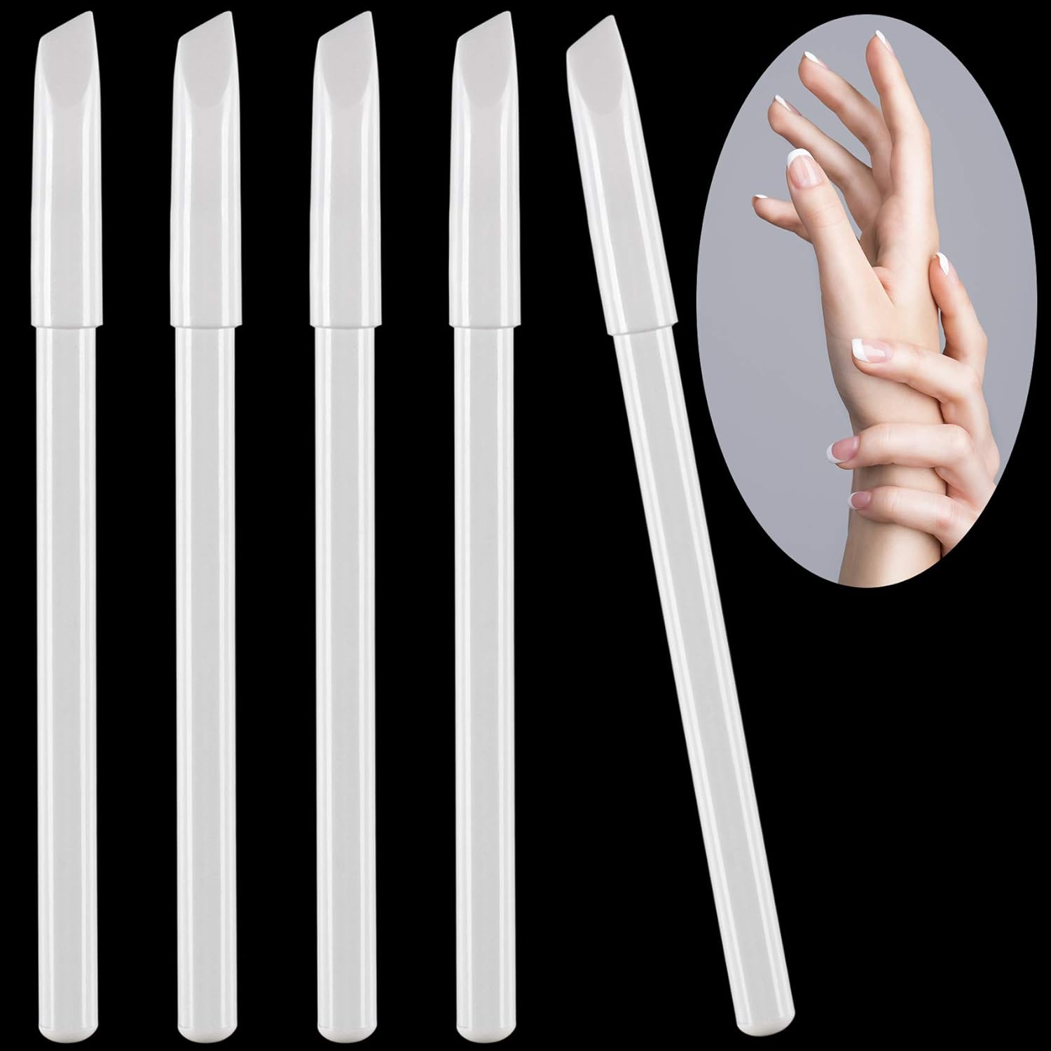 PAGOW 5 Pieces White Nail Pencils 2-In-1 Nail Whitening Pencils with Cuticle Pusher for DIY French Art Manicure Supplies, Perfect Nail Art Decoration Tool Nail Polish Remover Set : Beauty