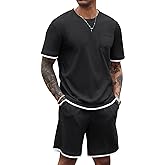 COOFANDY Men's Waffle Shirt and Shorts Set 2 Piece Outfits Casual Summer Tracksuits Set with Pockets