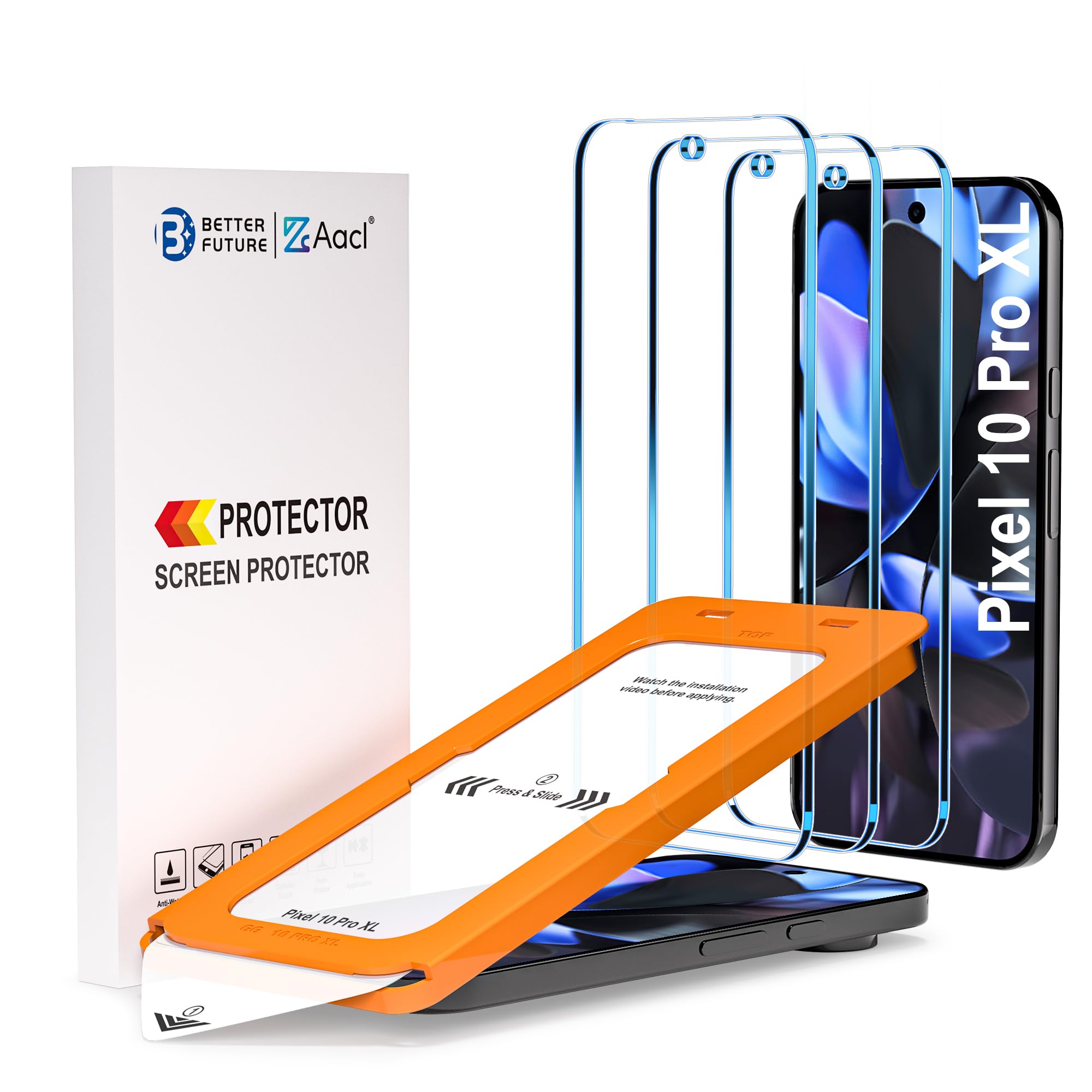 AACL 3-Pack for Google Pixel 10 Pro XL/Pixel 9 Pro XL Screen Protector Tempered Glass with Auto Dust-Elimination, Easy Installation, Bubble Free, Anti Scratch