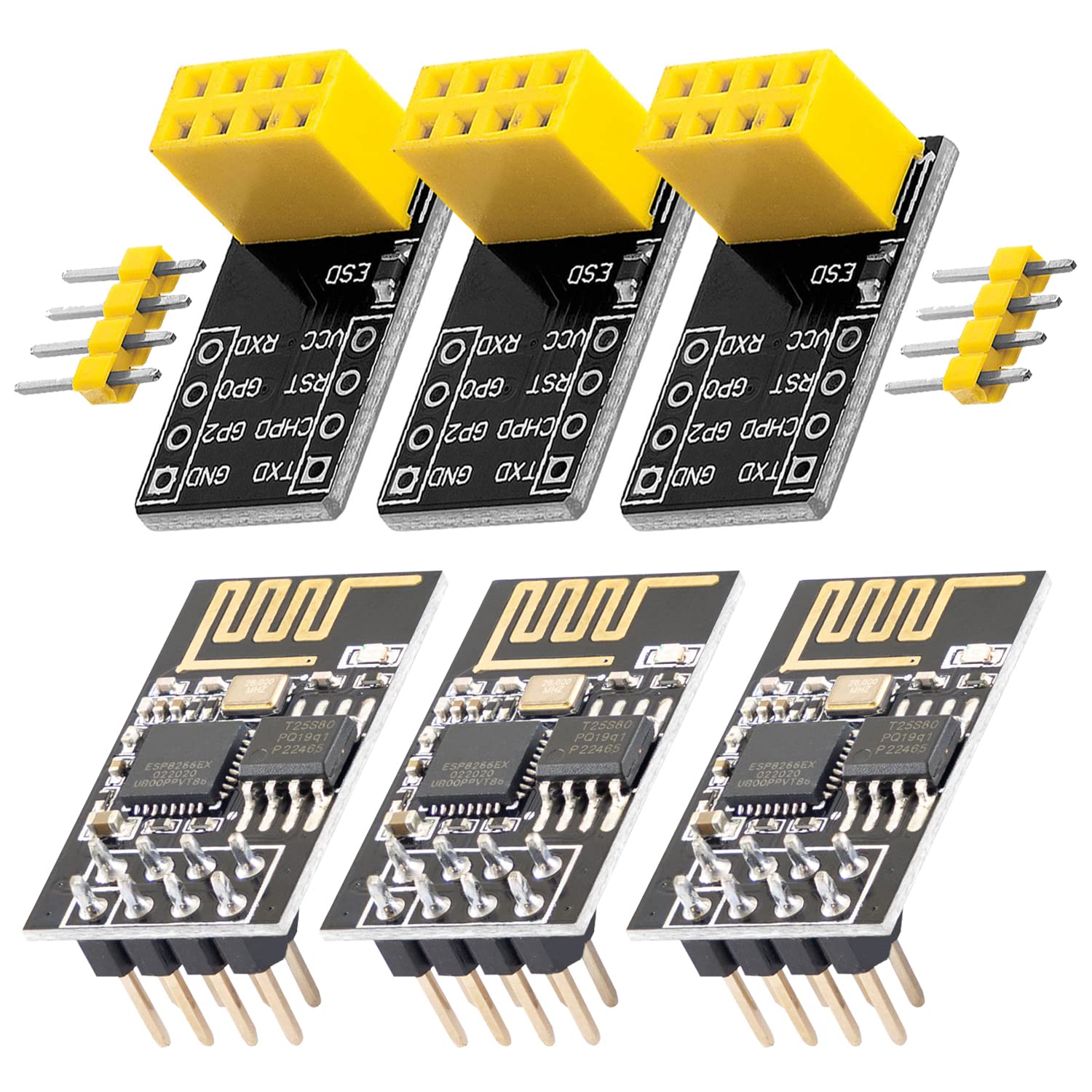 AZDelivery 3 x ESP8266-01S Serial Wireless WLAN WiFi Transceiver Module with ESP-01 Breakout Breadboard Adapter compatible with Arduino Including E-Book!