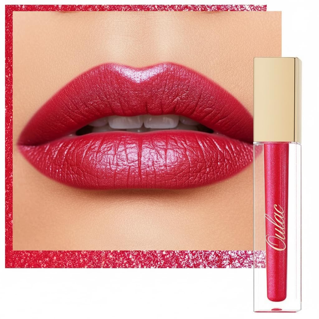 Oulac Red Diamond Lip Gloss - Metallic Rose Lip Stain, Liquid Long Lasting Lip Color, Waterproof, No Transfer, also for Eyeshadow, Glitter&Shimmer, Full Coverage Lip Tint, Vegan, 4.5ml, MD07