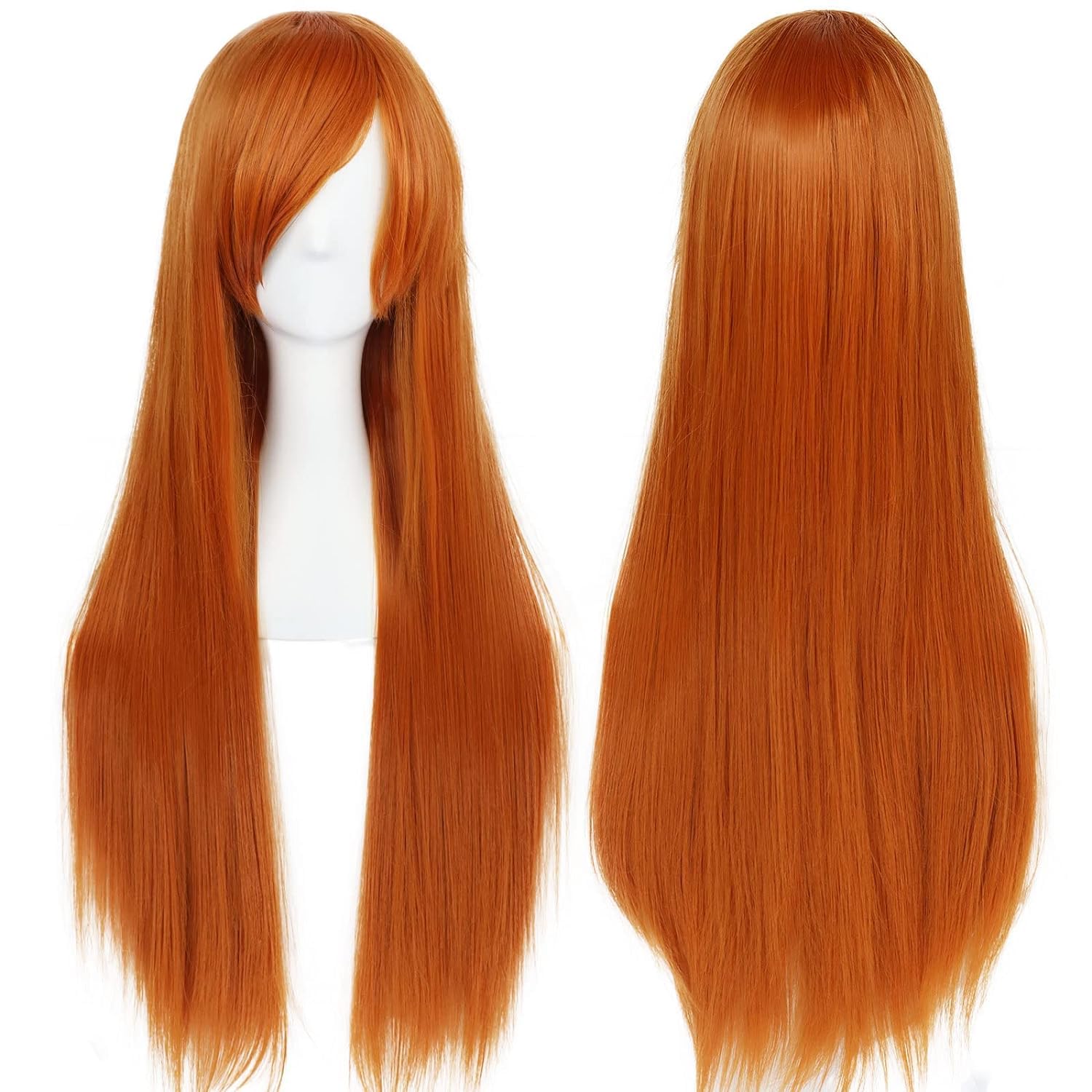 Colorfulpanda Long Orange Wigs for Women Girls Long Straight Synthetic Hair Wig with Side Fringe for Daily or Halloween Party Cosplay Anime Movie Costume,32inch 80cm