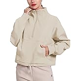 HerGymClothing Womens Cropped Sweatshirt Long Sleeve Half Zip Loose Workout Crop Athletic Jacket