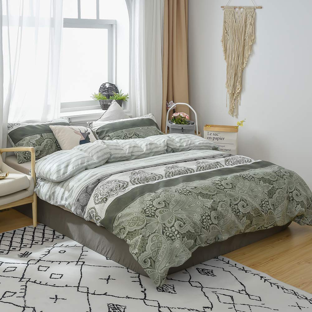 MH MYLUNE HOME Duvet Cover 3 Pieces Set- Ultra Soft Double Brushed Printed Microfiber Comforter Cover with 2 Pillow Case