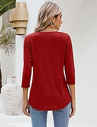 Sherosa Womens 3/4 Sleeve Tops Casual Cotton V Neck