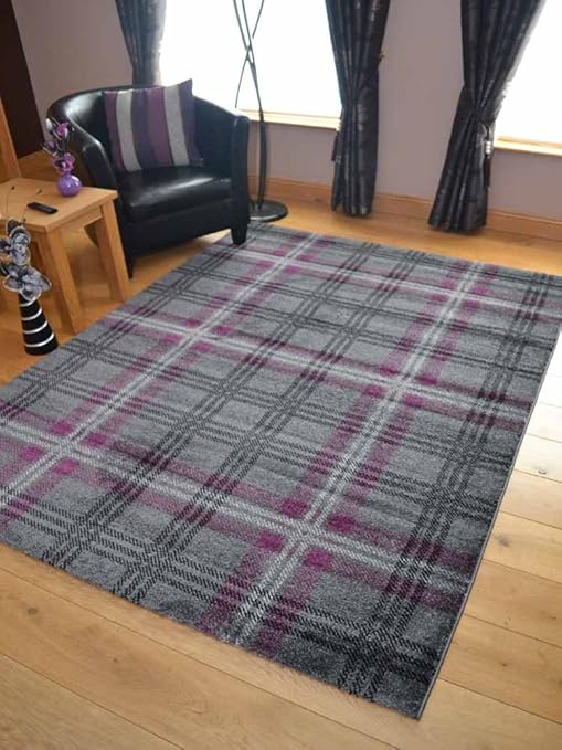 Modern Soft Purple Tartan Highland Check Rugs (200cm x 300cm) Amazon