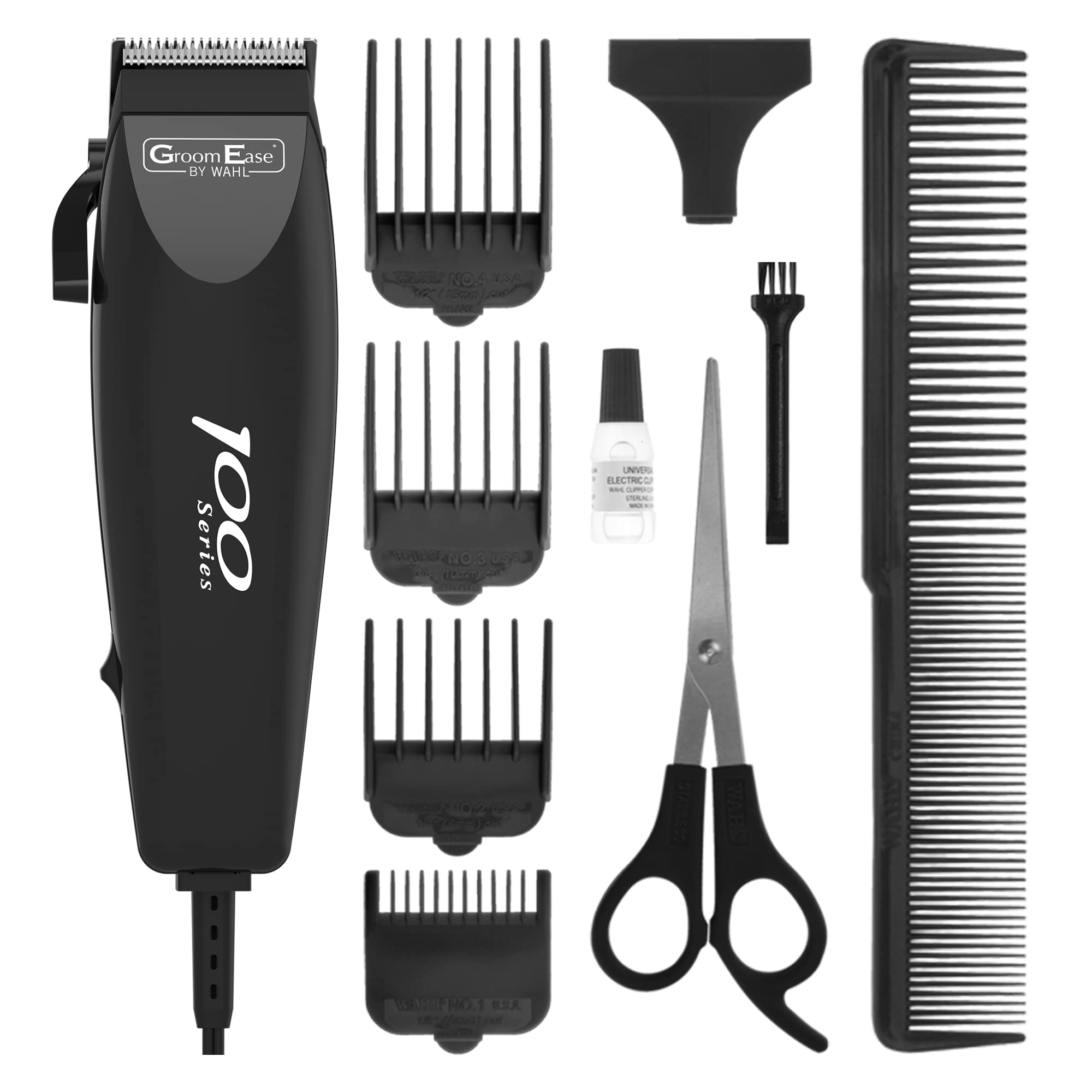 WAHL GroomEase 100 Series Clipper, Head Shaver, Hair Clippers for Men, Home Hair Cutting, Men’s Clipper Set, Male Grooming Kit, Mains Powered Clipping, Corded, Multicolor
