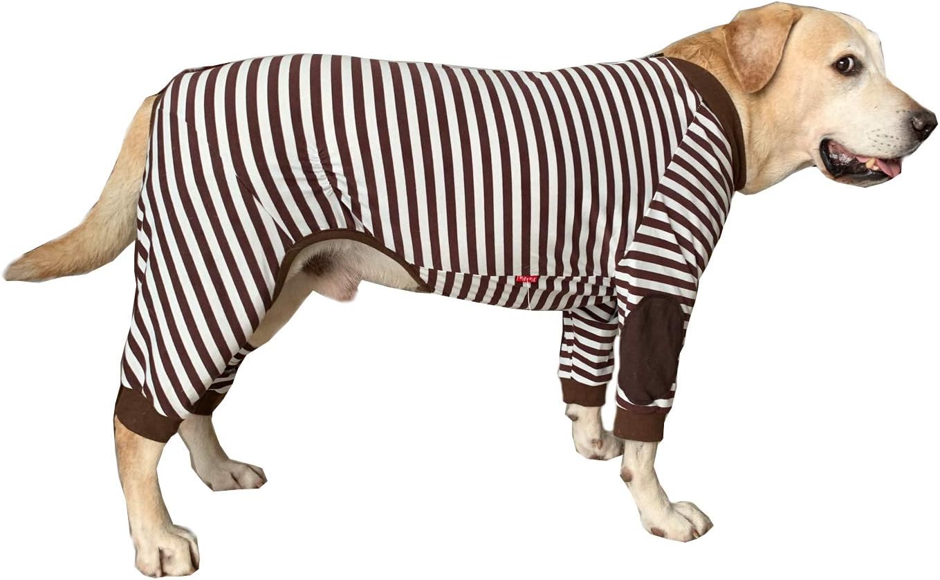 Large Dog Clothes,Dog Pajamas Soft Flexible Breathable Striped Zipper Large Dog Jumpsuit Costume Apparel for Medium Dogs Large Dogs Brown
