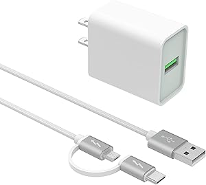 Superer 18W Quick Wall Fast Charger Fit for Razer Phone 2, BlackBerry KEY2/KEY2 LE Power Cord Adapter Android Phone(White 5FT Cable)