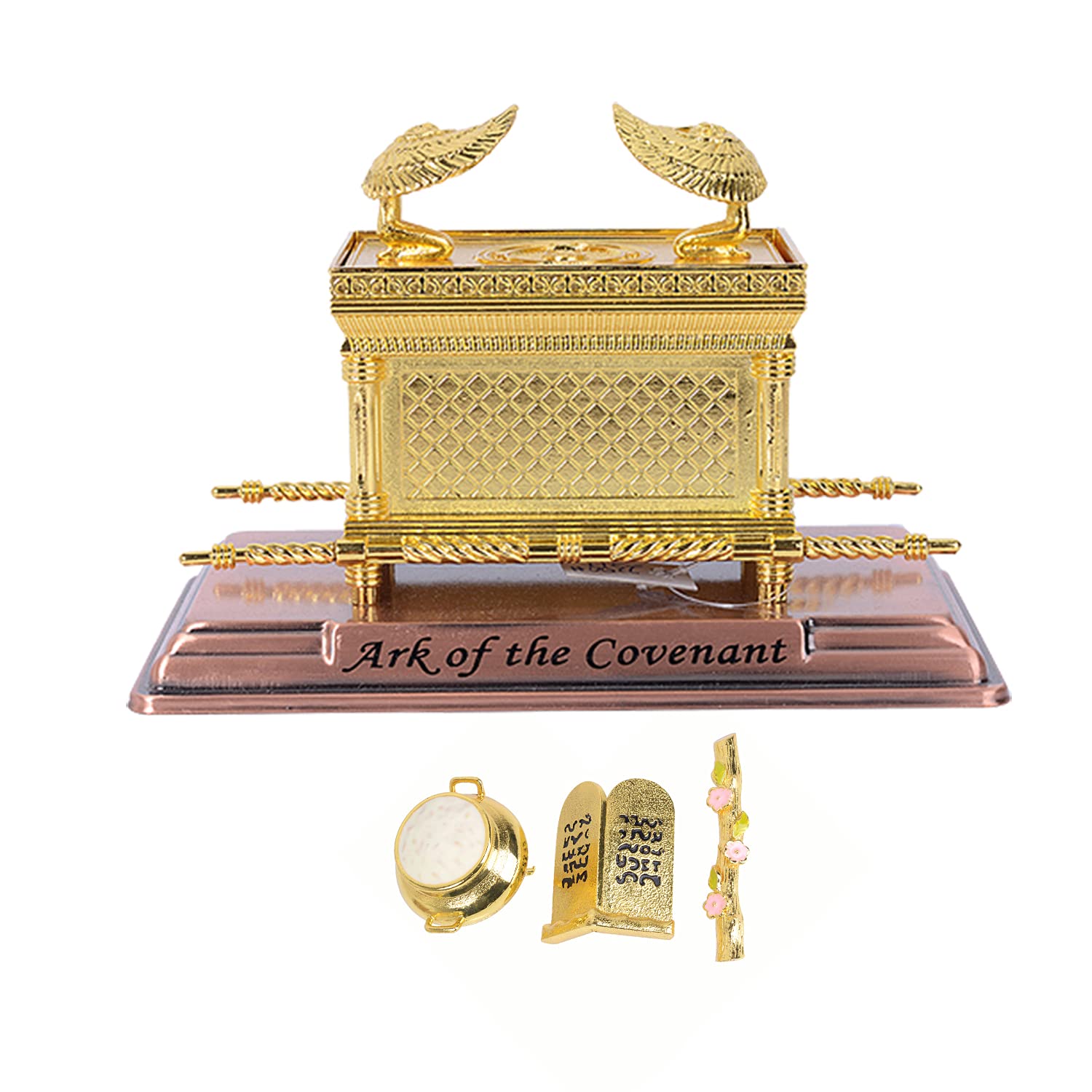 BRTAGG The Ark of the Covenant Replica Gold Plated Statue with Contents, Aaron‘s Rod/Manna/Ten Mandments Stone (Medium)