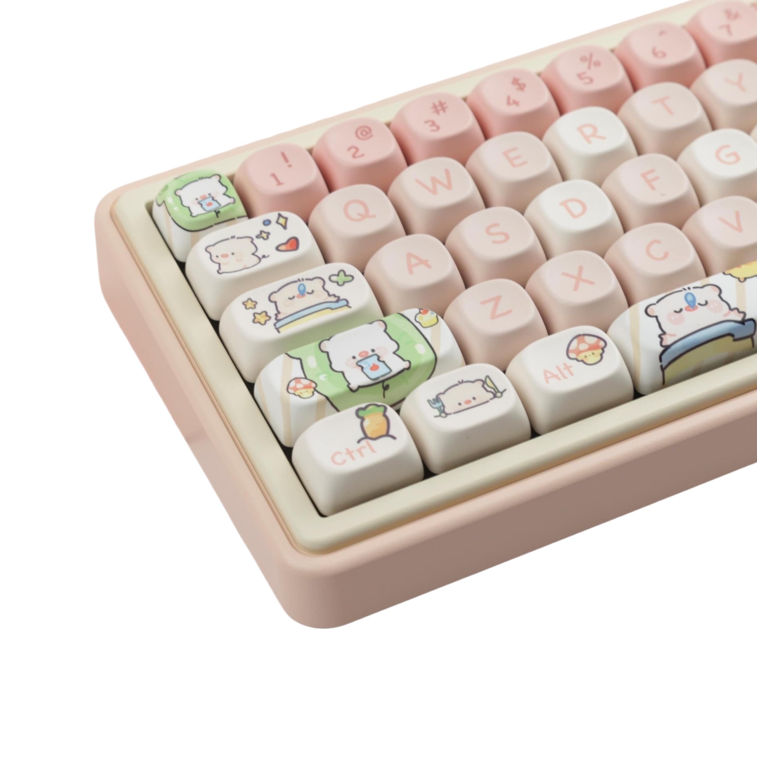 Cmokifuly MOA Profile Piglets Custom Keycaps, ANSI & ISO Layout 140 Keys, PBT Dye-sub Keycaps for Mechanical Keyboard Full-Size Set (Pink Piggy)