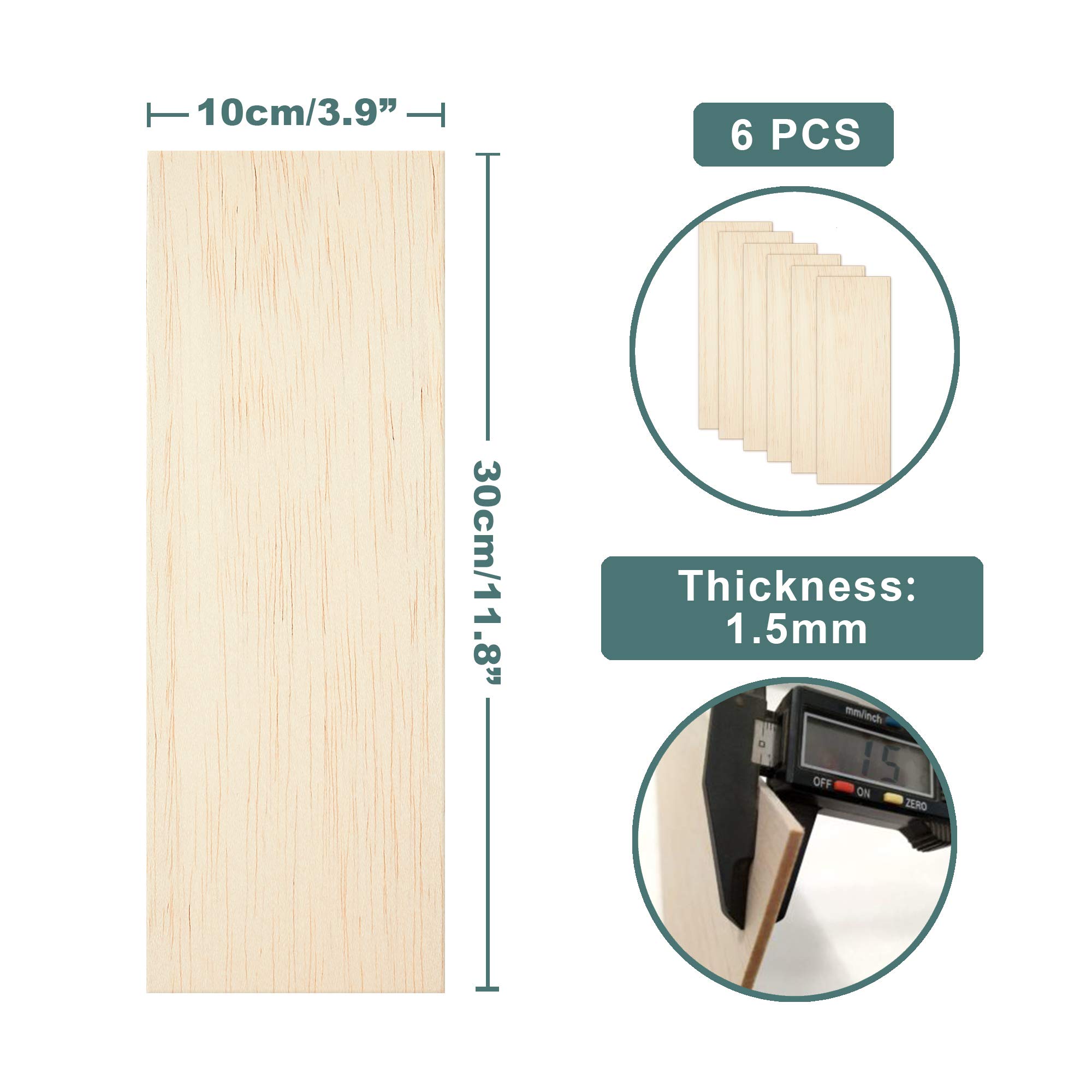 CRAFTIFF Balsa Wood Sheets Unfinished Thin Wood Pieces for Crafts 1/16 Thick 12