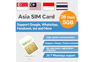 MEWFI Southeast Asia SIM Card 28Days 5GB - 4G High-Speed Communication Prepaid SIM for Singapore, Malaysia, Indonesia, Thailand - 24/7 Whatsapp Support - Use Google, Instagram, Twitter - Easy Activation