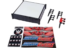 Mattel WWE Superstar Ring with Labels - Main Event & RAW, Spring-Loaded Ring Mat & Pro Tension Elastic Rope