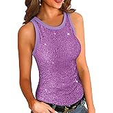 miduo Womens Summer Casual Slim Fit Crewneck Sequin Tank Tops Sparkle Shimmer Sleeveless Blouse Tops