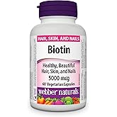 Webber Naturals Biotin 5000 mcg, 60 Vegetarian Capsules, Supports Healthy Hair, Skin & Nails, Energy Metabolism, Vegan