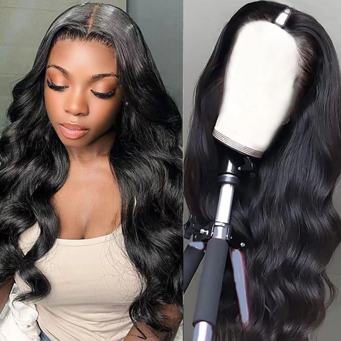 30 Inch Body Wave V Part Wig Human Hair Wigs for Women 12A No Lace Upgrade U Part Human Hair Wig Full Head Clip in V Shape Wigs Glueless No Sew in Beginner Friendly Natural Color