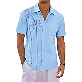 Runcati Mens Hawaiian Shirt Short Sleeve Button Down Summer Beach Vacation Cotton Linen Shirts