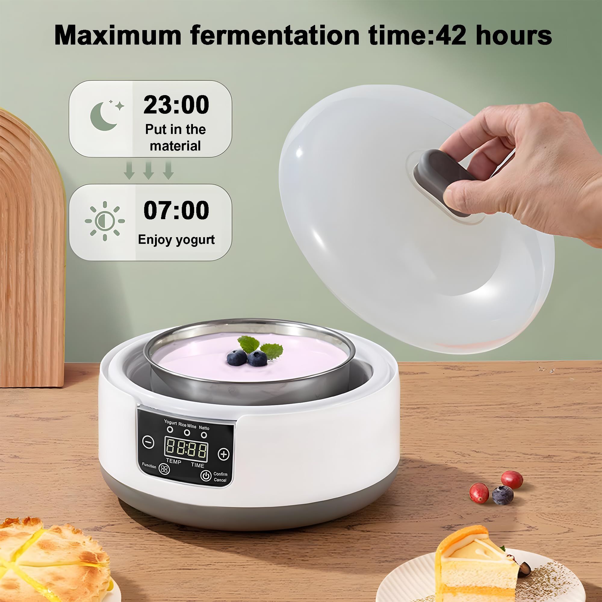 Yogurt Maker with Temperature Control, Adjustable Time Homemade Probiotic Yogurt Maker Machine