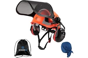 UM ULTRAMAXX 5 in 1 Forestry Safety Helmet with Mesh Face Shield, Built-in Visor, and Ear Muffs Kit, Vented Chainsaw Arborist
