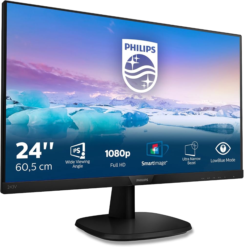 Philips 243V7QDSB 24 Inch FHD IPS Monitor 75Hz 4ms VGA HDMI DVI