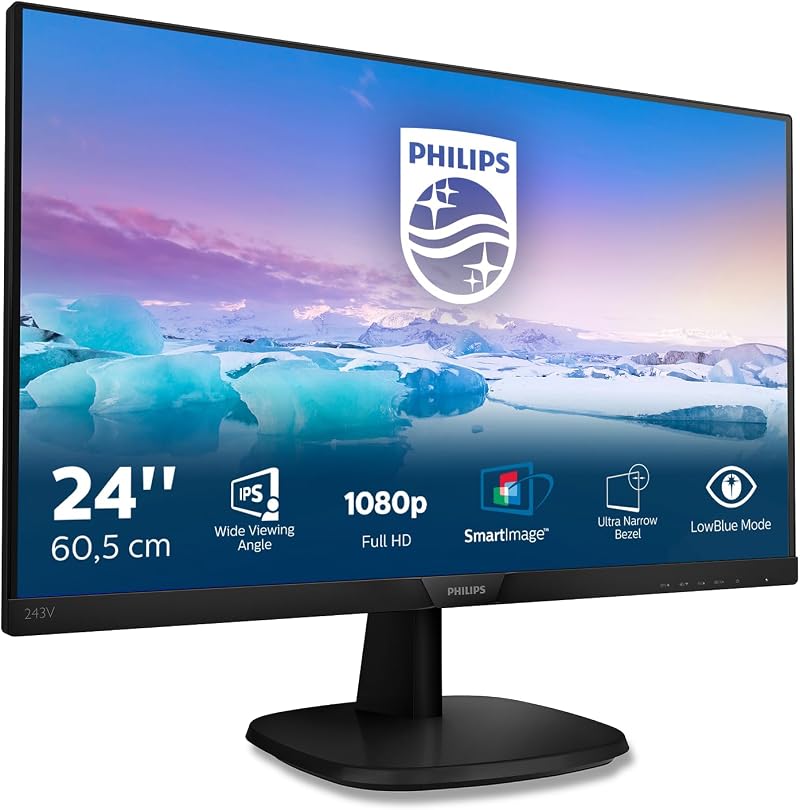 Philips 243V7QDSB 24 Inch FHD IPS Monitor 75Hz 4ms VGA HDMI DVI