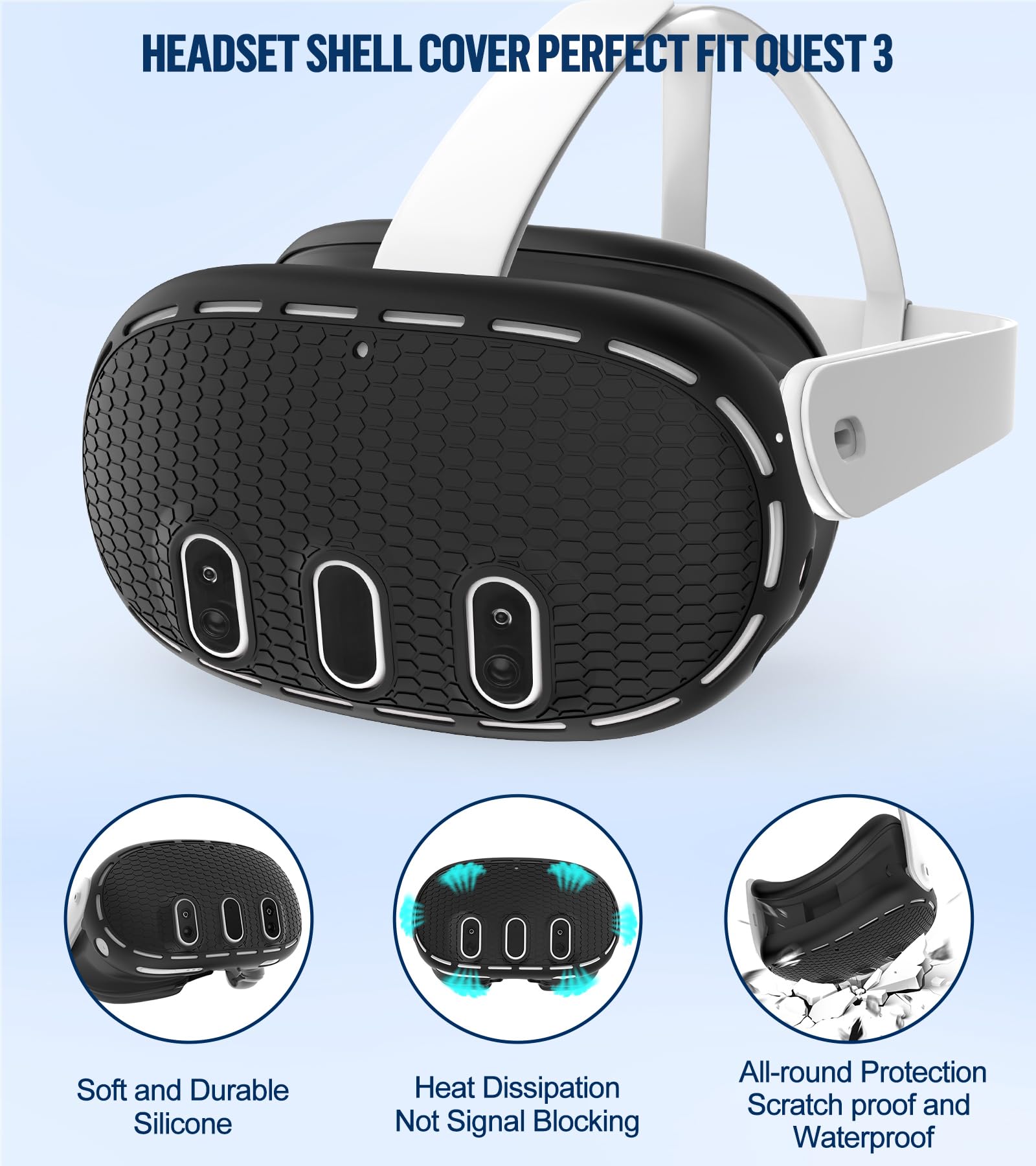 Silicone Cover Set Compatible with Meta/Oculus Quest 3 Accessories, Controller Grips, VR Shell Cover, Facial Interface Cover, Protective Lens Cover, Tempered Glass Lens Caps, Not Fit Quest 3S
