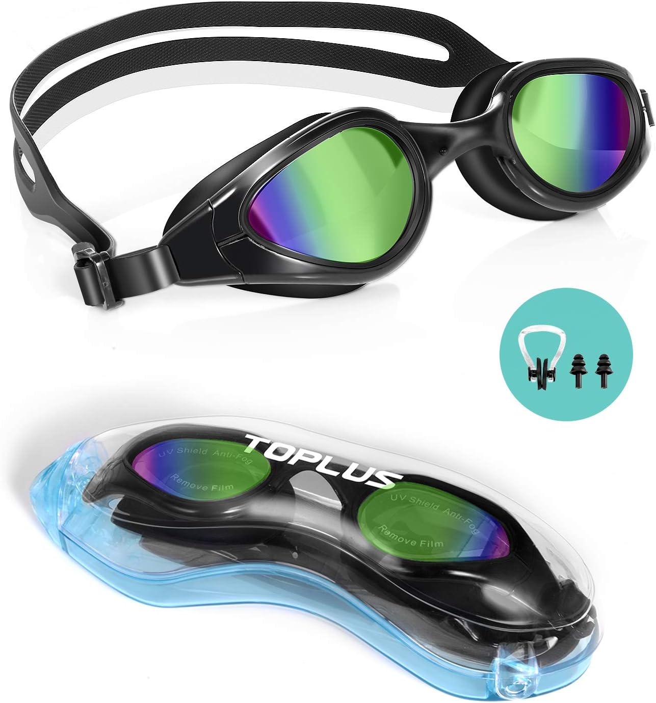 TOPLUS Swimming Goggles, No Leaking Anti Fog UV Protection Swim Goggles Soft Silicone Nose Bridge for Men, Women, Junior, Kids