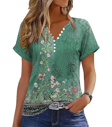 SAUKOLE Women's Casual Dressy Short Petal Sleeve Shirts Basic