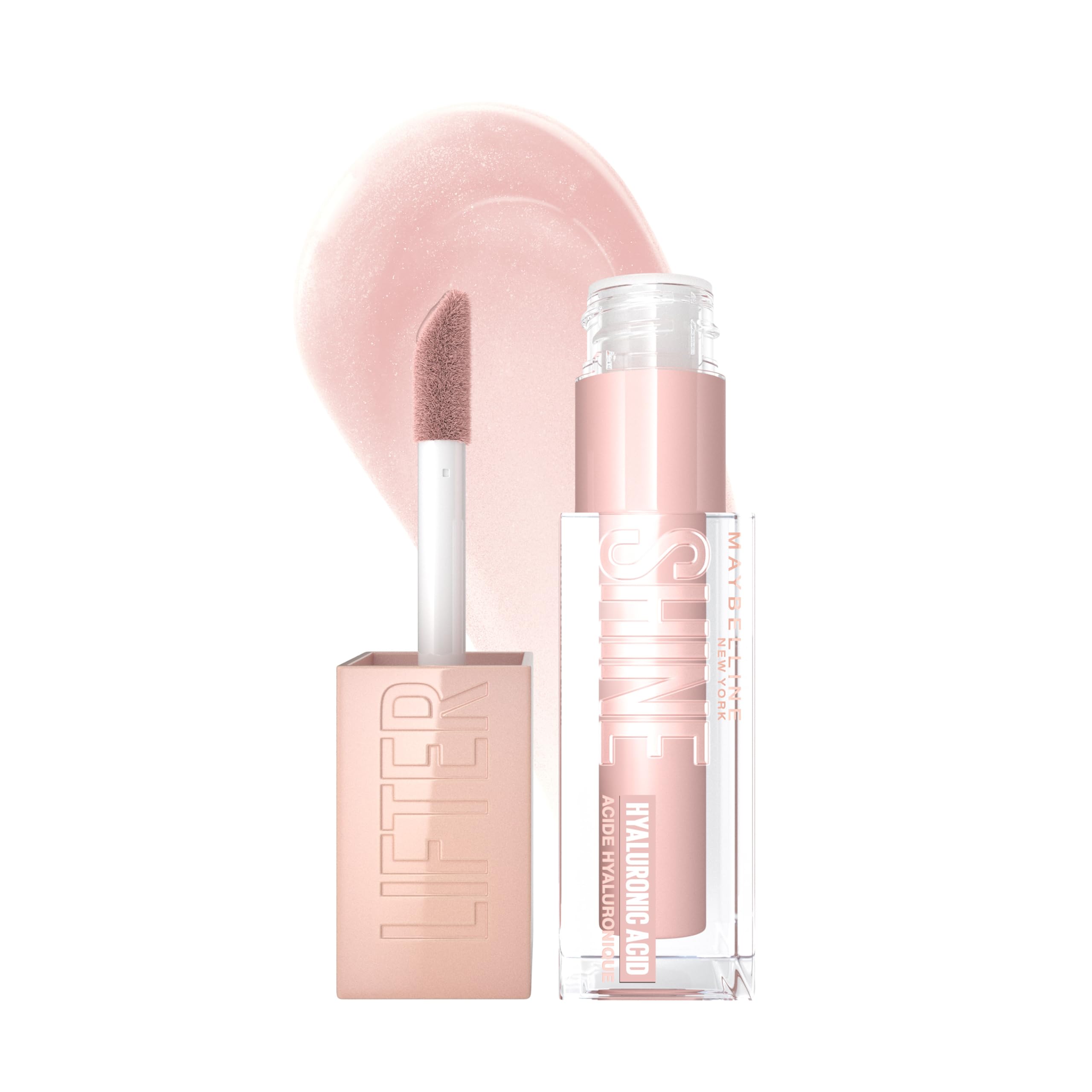 Maybelline Lifter Lip Gloss, Hydrating Gloss with Hyaluronic Acid, 002 Ice (Light Pink), Creates Fuller-Looking, Shiny, Moisturised and Plumped Lips. Non-sticky